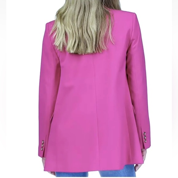Michael Kors Woven Notch Lapel Button Front Blazer Fuschia Pink NWT Size 0 - Picture 4 of 10